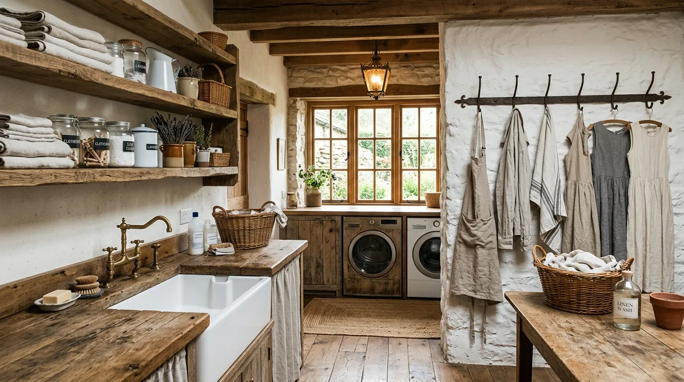 Let vintage hardware carry character inspiration for a cottagecore laundry room.
